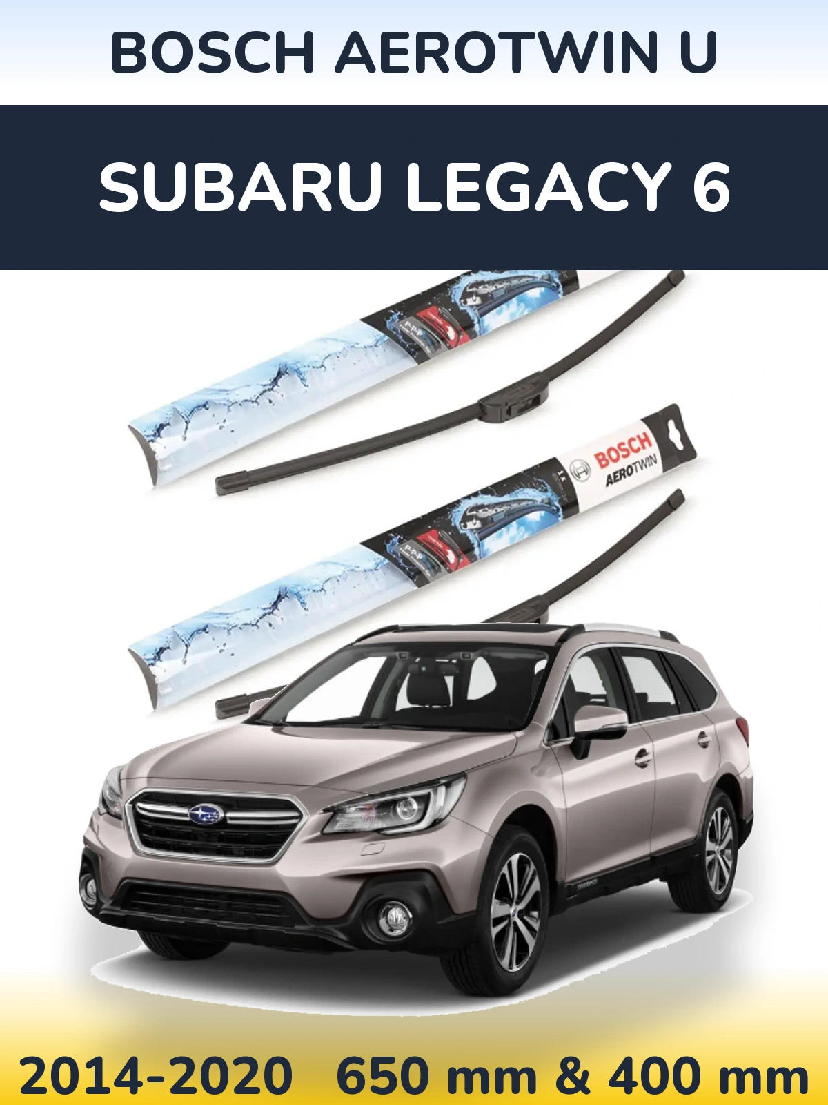 Комплект передних дворников BOSCH AeroTwin U 650 & 400 мм для Subaru Legacy 6 2014-2020
