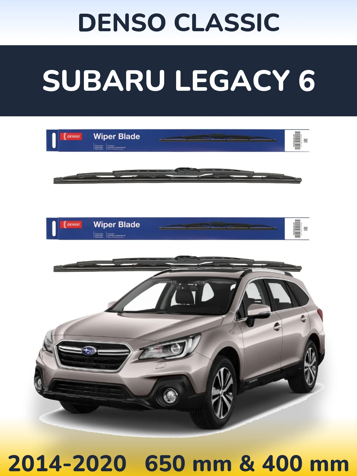 Front wiper blade set Denso Classic 650 & 400 mm for Subaru Legacy 6 2014-2020
