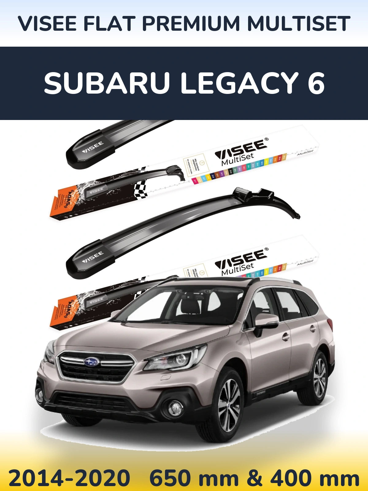 Комплект передних дворников VISEE FLAT PREMIUM MultiSet 650 & 400 мм для Subaru Legacy 6 2014-2020
