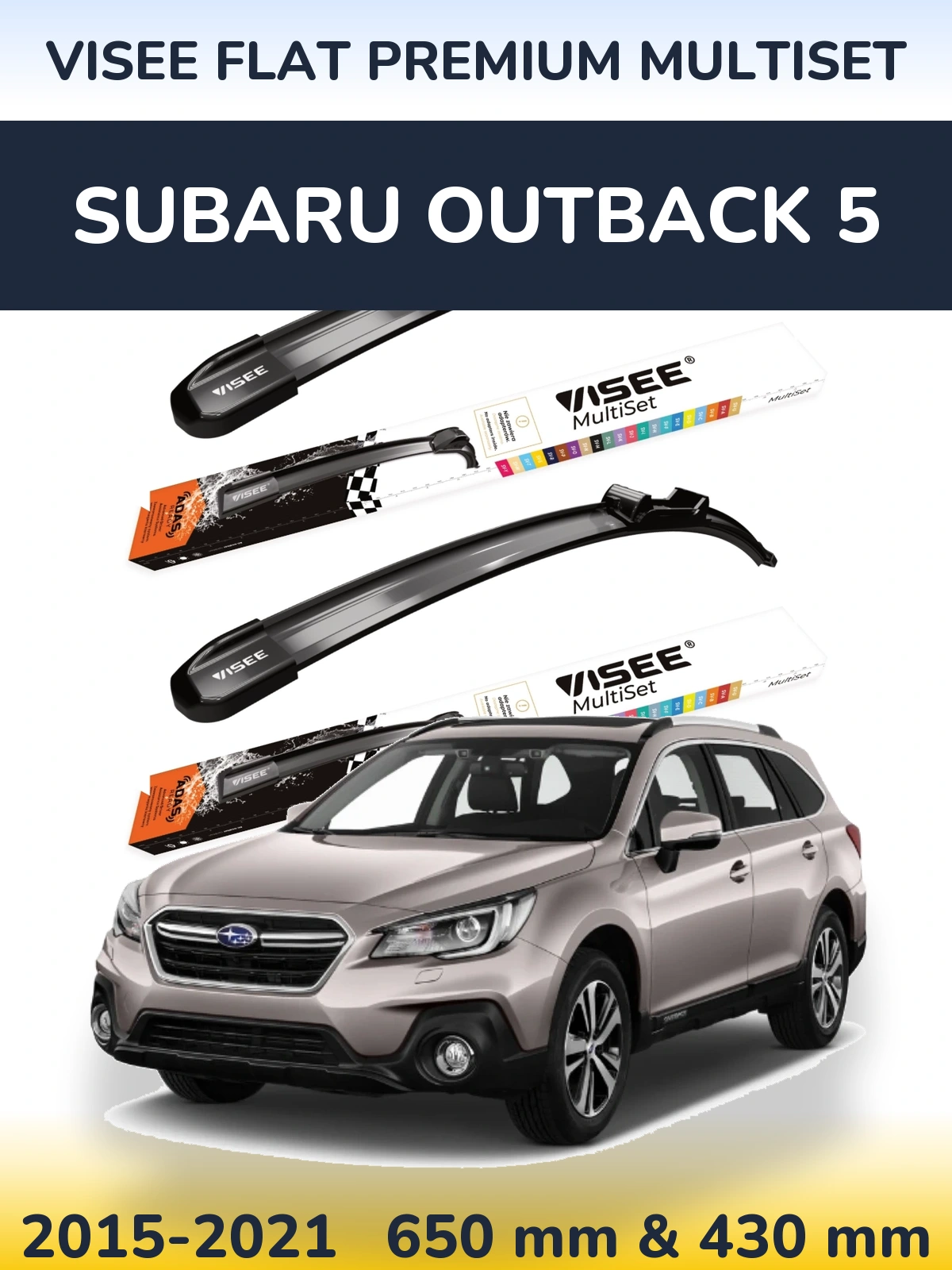 Комплект передних дворников VISEE FLAT PREMIUM MultiSet 650 & 430 мм для Subaru Outback 5 2015-2021