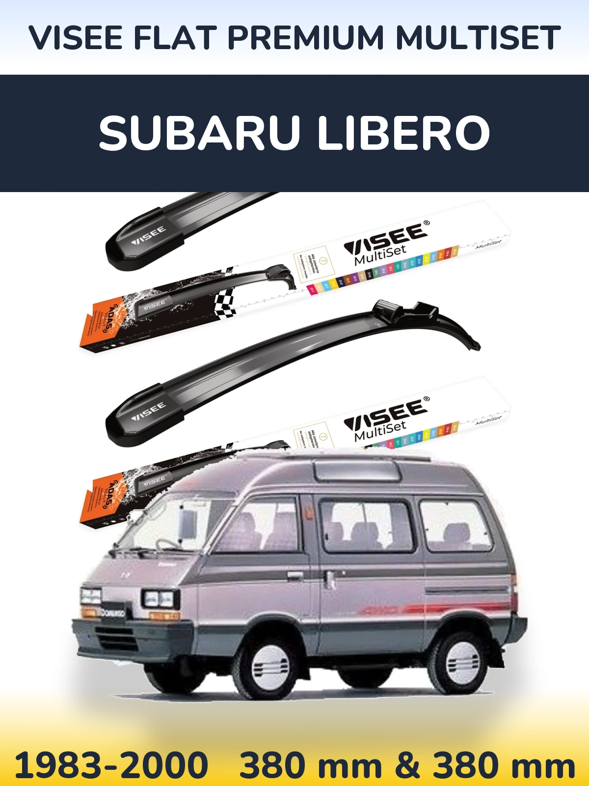 Komplet przednich wycieraczek VISEE FLAT PREMIUM MultiSet 380 & 380 mm do Subaru Libero 1983-2000