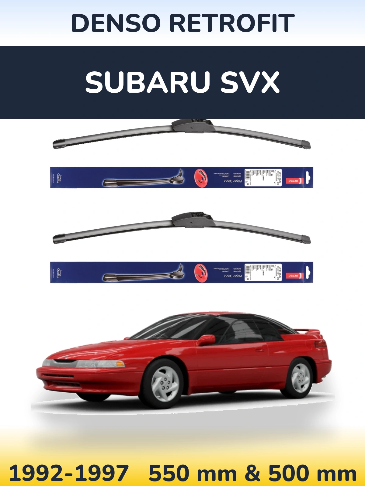 Front wiper blade set Denso Retrofit 550 & 500 mm for Subaru SVX 1992-1997