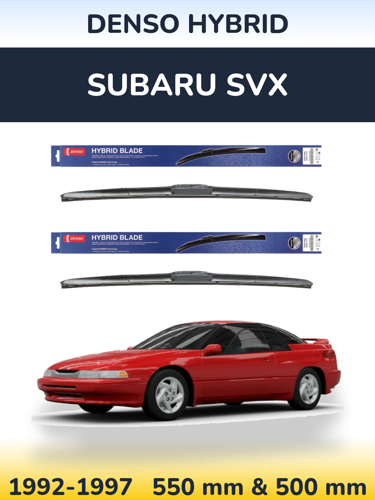 Front wiper blade set Denso Hybrid 550 & 500 mm for Subaru SVX 1992-1997