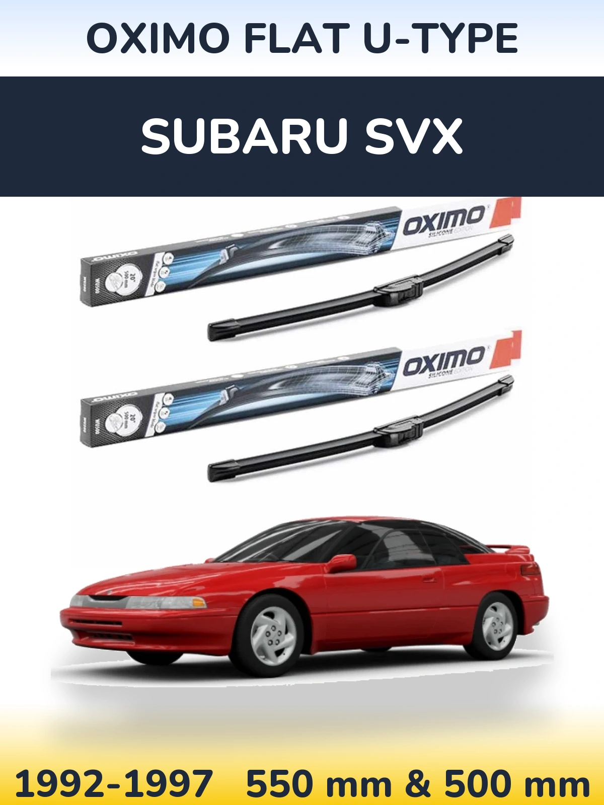 Front wiper blade set Oximo Flat U-type 550 & 500 mm for Subaru SVX 1992-1997