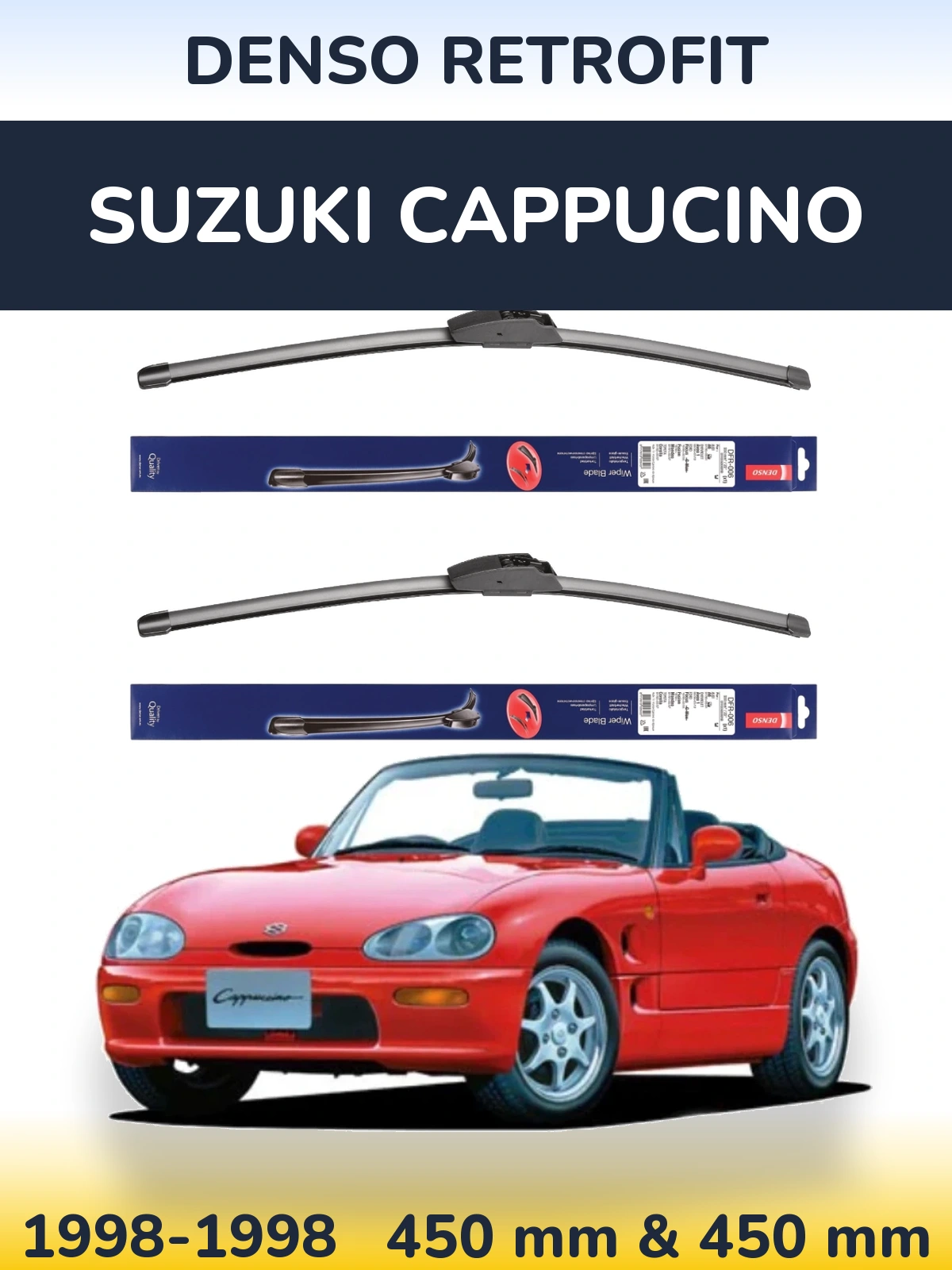 Front wiper blade set Denso Retrofit 450 & 450 mm for Suzuki Cappucino 1998-1998