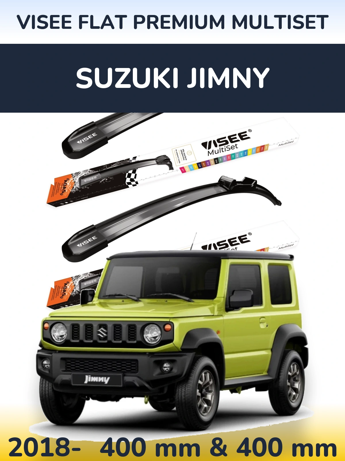 Комплект передних дворников VISEE FLAT PREMIUM MultiSet 400 & 400 мм для Suzuki Jimny 2018-2026
