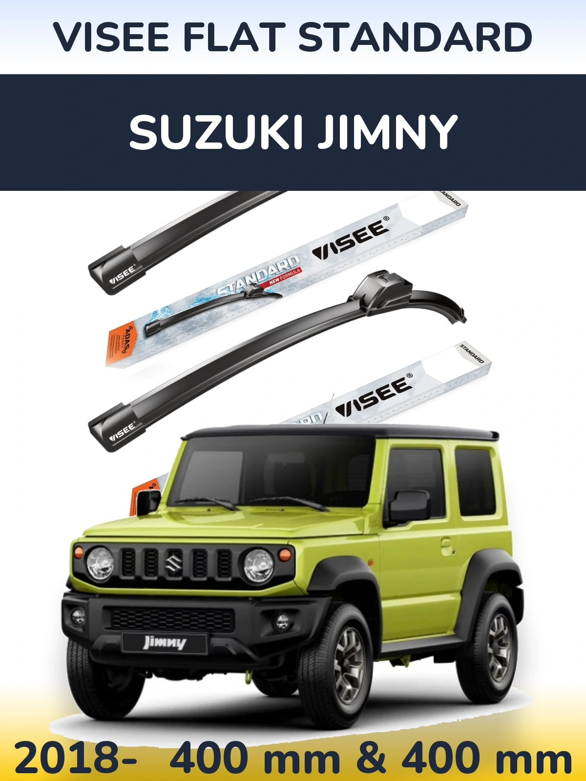 Komplet przednich wycieraczek VISEE FLAT STANDARD 400 & 400 mm do Suzuki Jimny 2018-2026