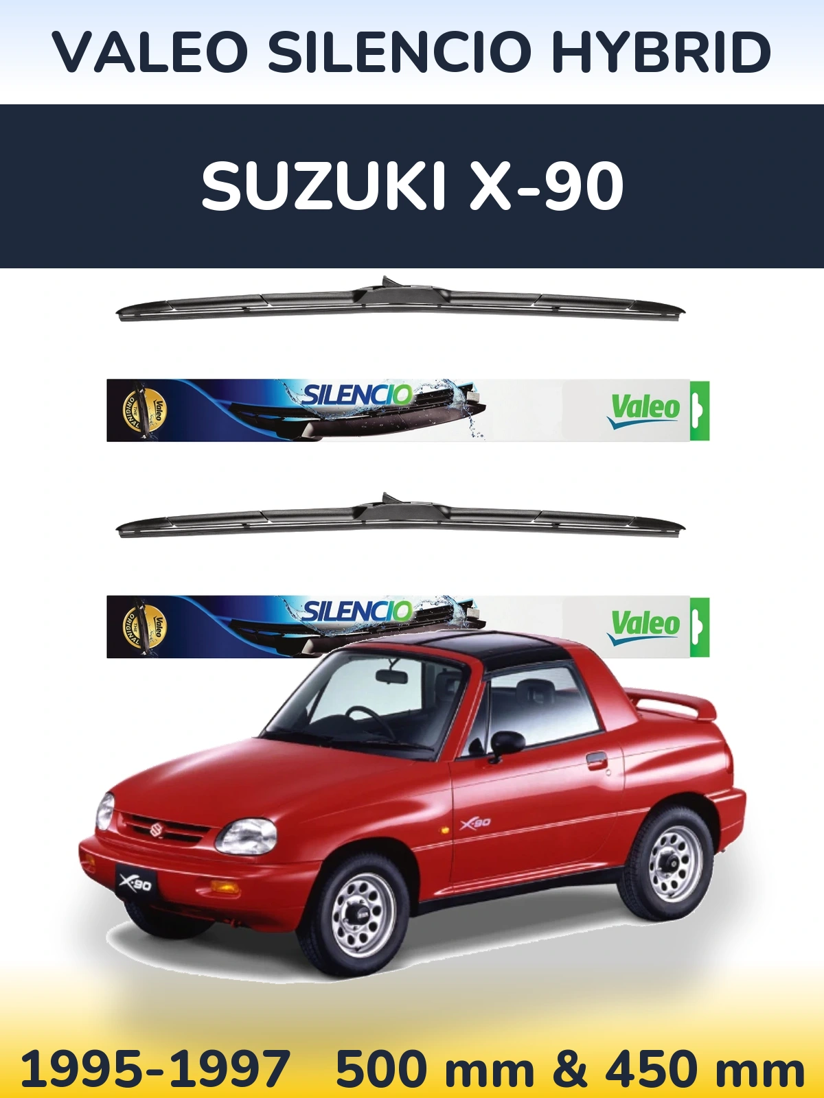 Komplet przednich wycieraczek Valeo Silencio Hybrid 500 & 450 mm do Suzuki X-90 1995-1997
