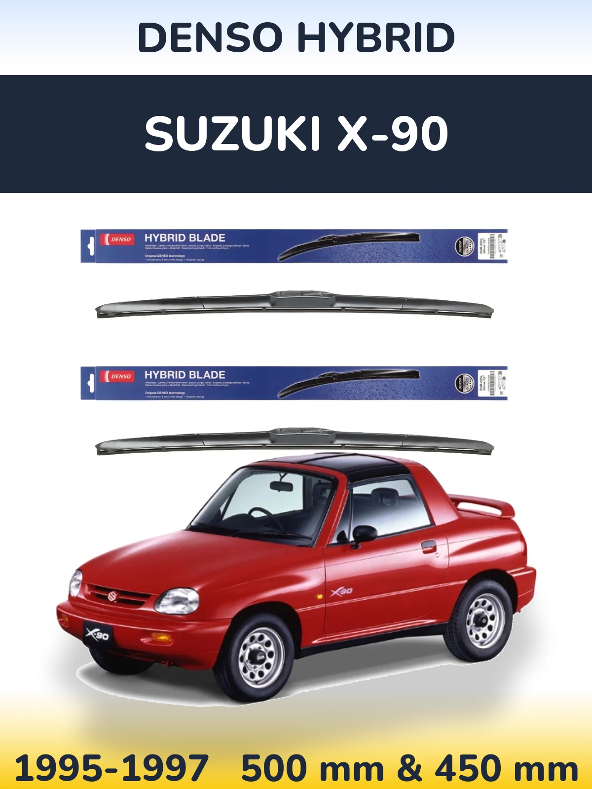 Комплект передніх щіток Denso Hybrid 500 & 450 мм для Suzuki X-90 1995-1997