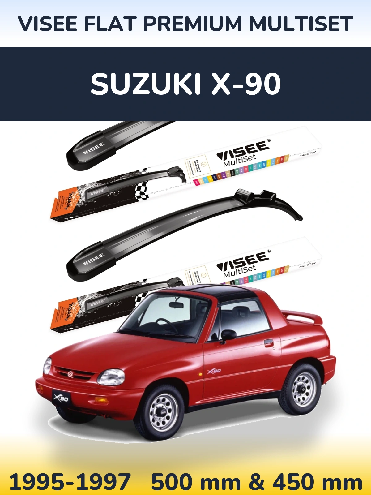Front wiper blade set VISEE FLAT PREMIUM MultiSet 500 & 450 mm for Suzuki X-90 1995-1997