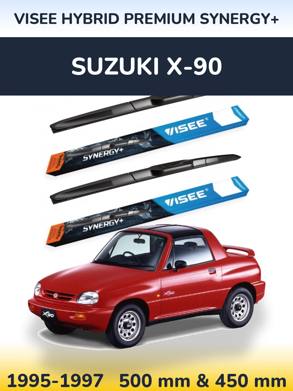 Komplet przednich wycieraczek VISEE HYBRID PREMIUM SYNERGY+ 500 & 450 mm do Suzuki X-90 1995-1997