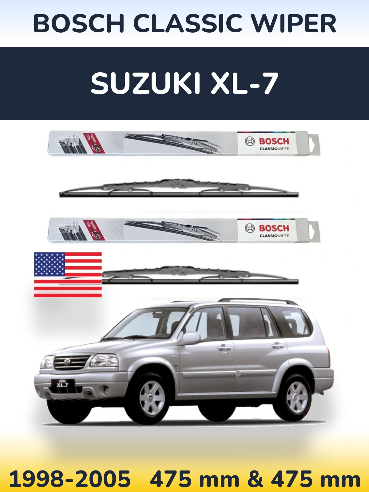 Komplet przednich wycieraczek BOSCH Classic Wiper 475 & 475 mm do Suzuki XL-7 1998-2005