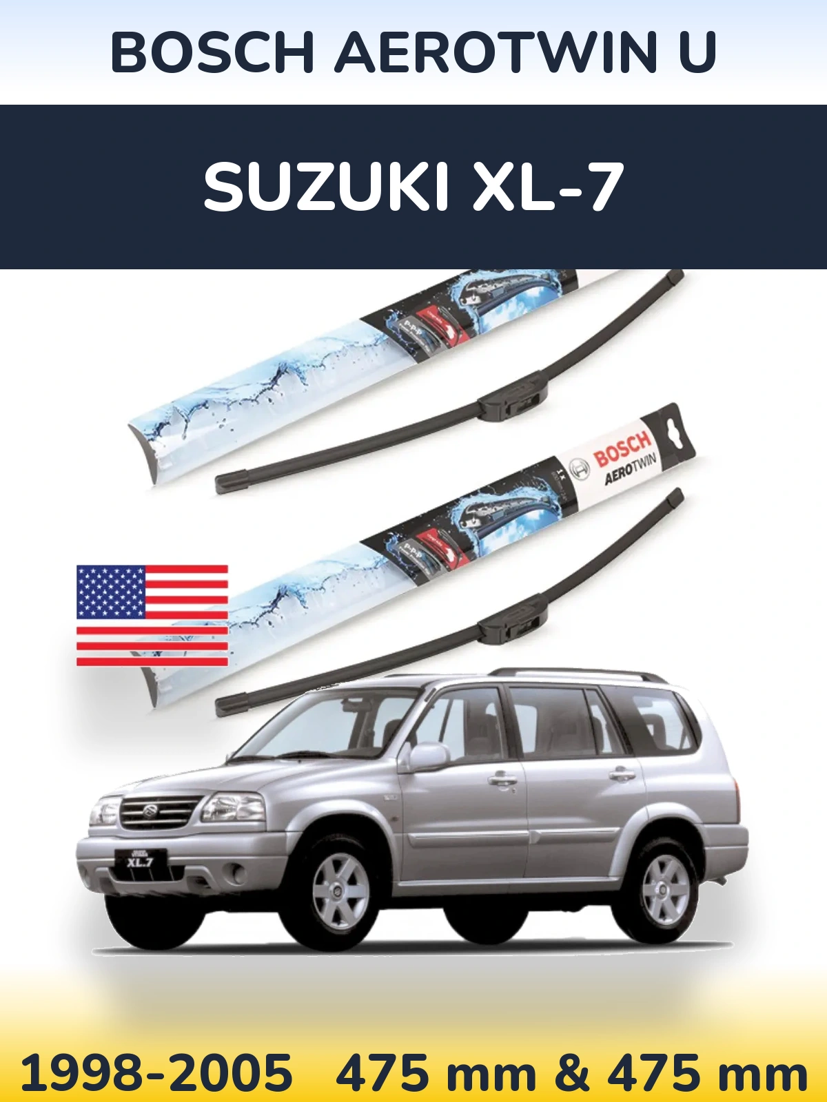 Комплект передних дворников BOSCH AeroTwin U 475 & 475 мм для Suzuki XL-7 1998-2005