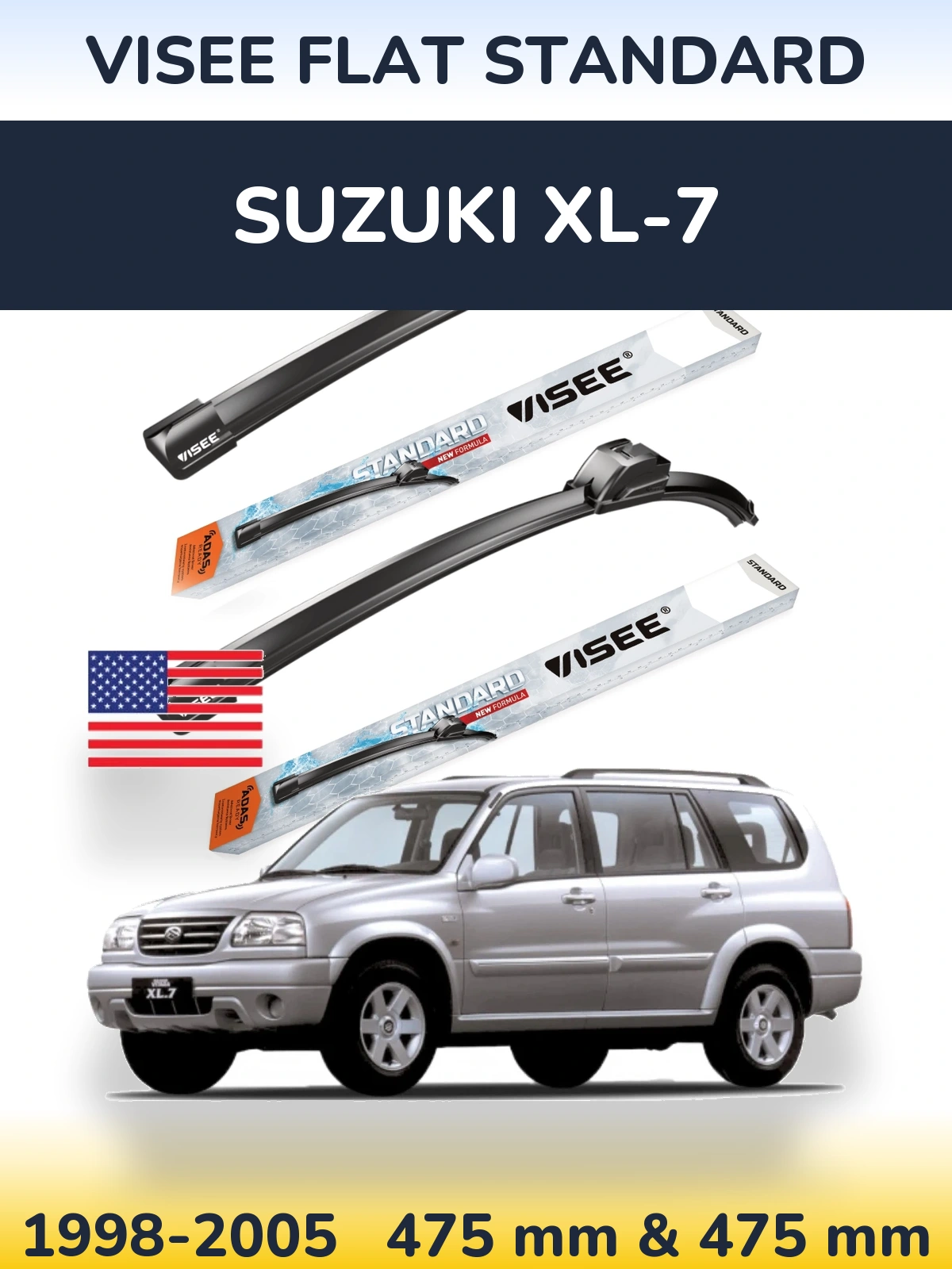 Комплект передних дворников VISEE FLAT STANDARD 475 & 475 мм для Suzuki XL-7 1998-2005