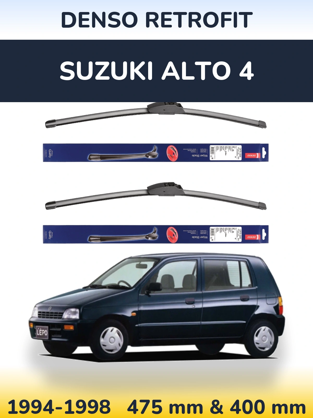 Komplet przednich wycieraczek Denso Retrofit 475 & 400 mm do Suzuki Alto 4 1994-1998