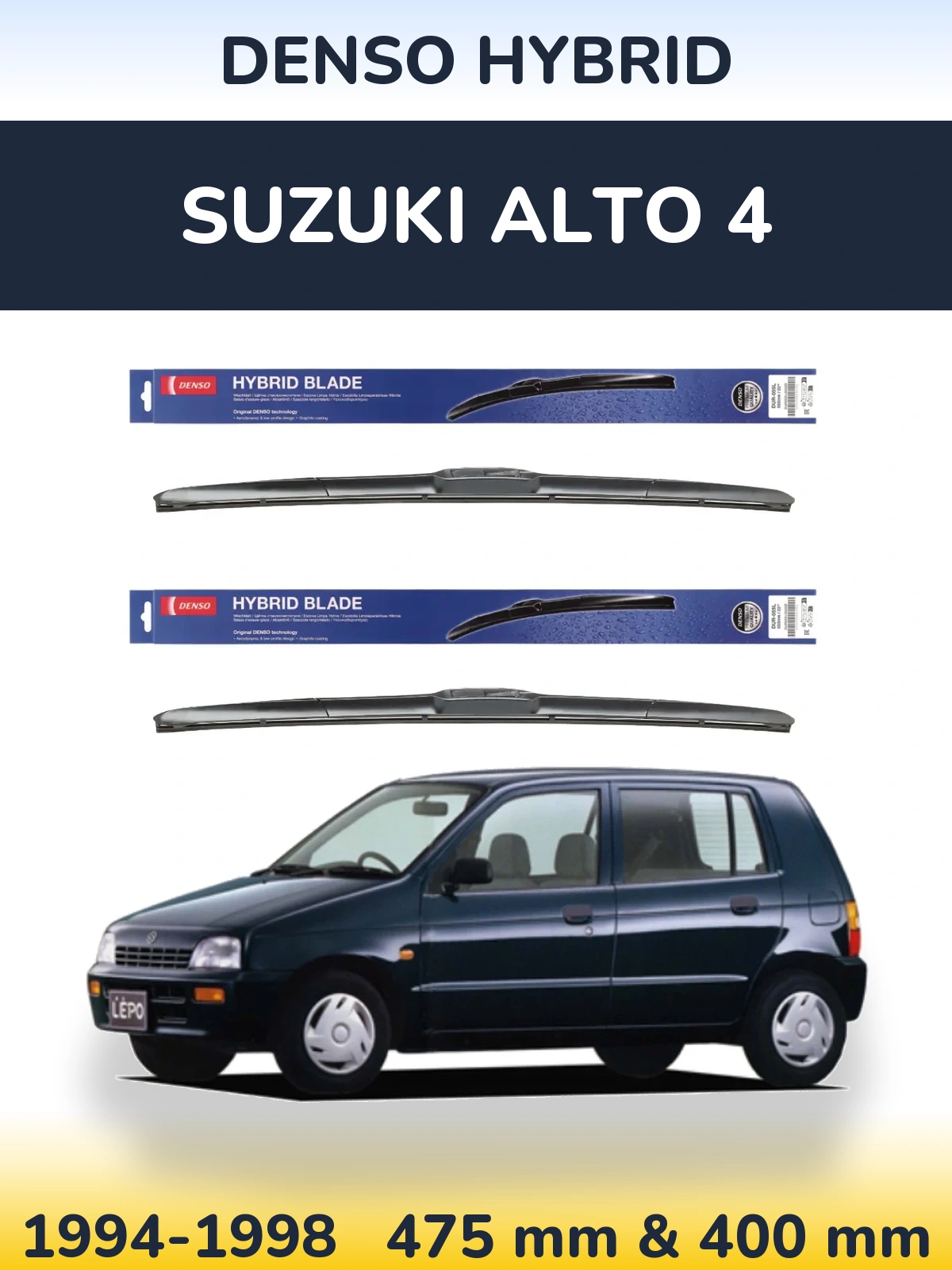 Komplet przednich wycieraczek Denso Hybrid 475 & 400 mm do Suzuki Alto 4 1994-1998