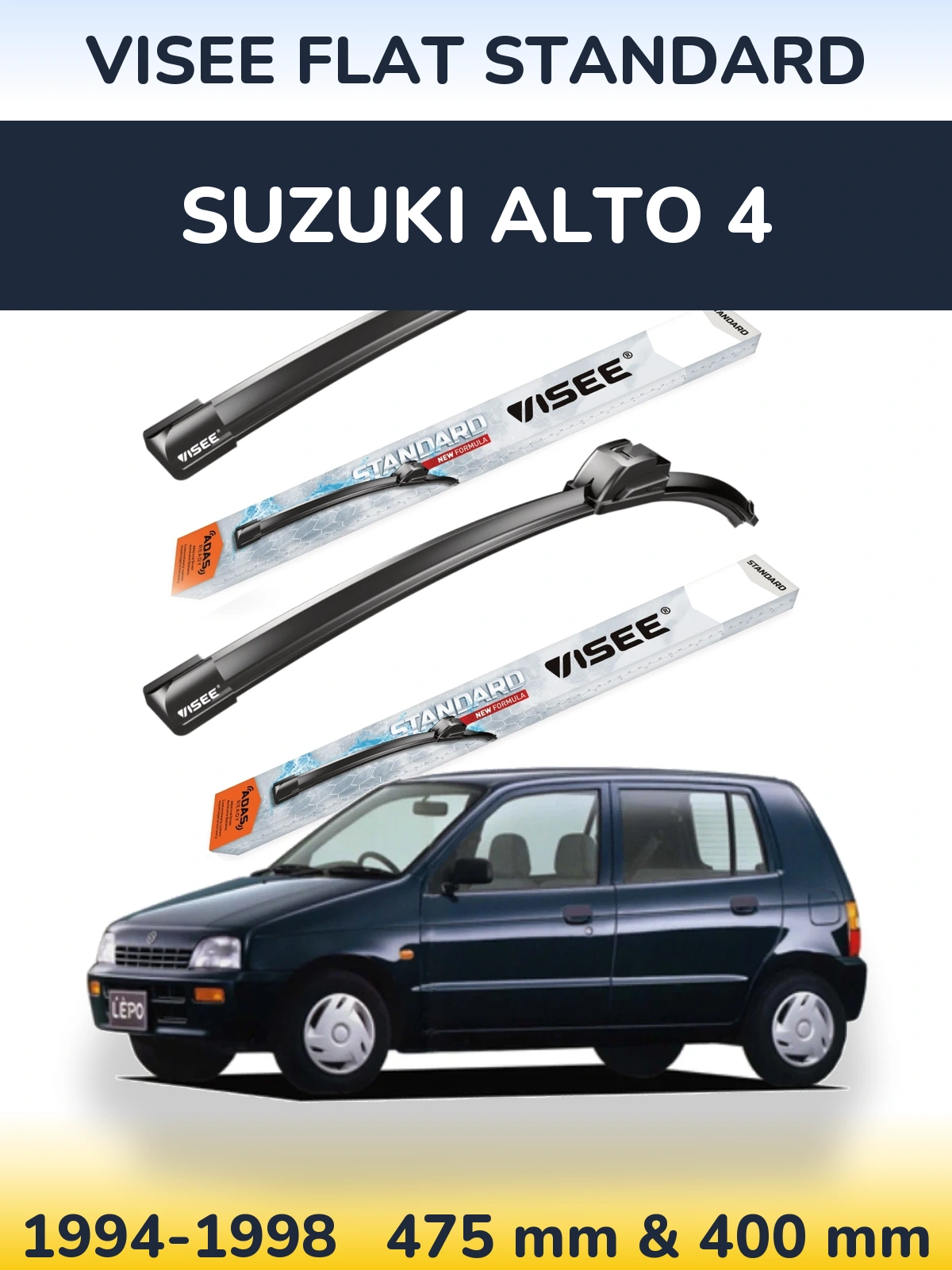 Komplet przednich wycieraczek VISEE FLAT STANDARD 475 & 400 mm do Suzuki Alto 4 1994-1998