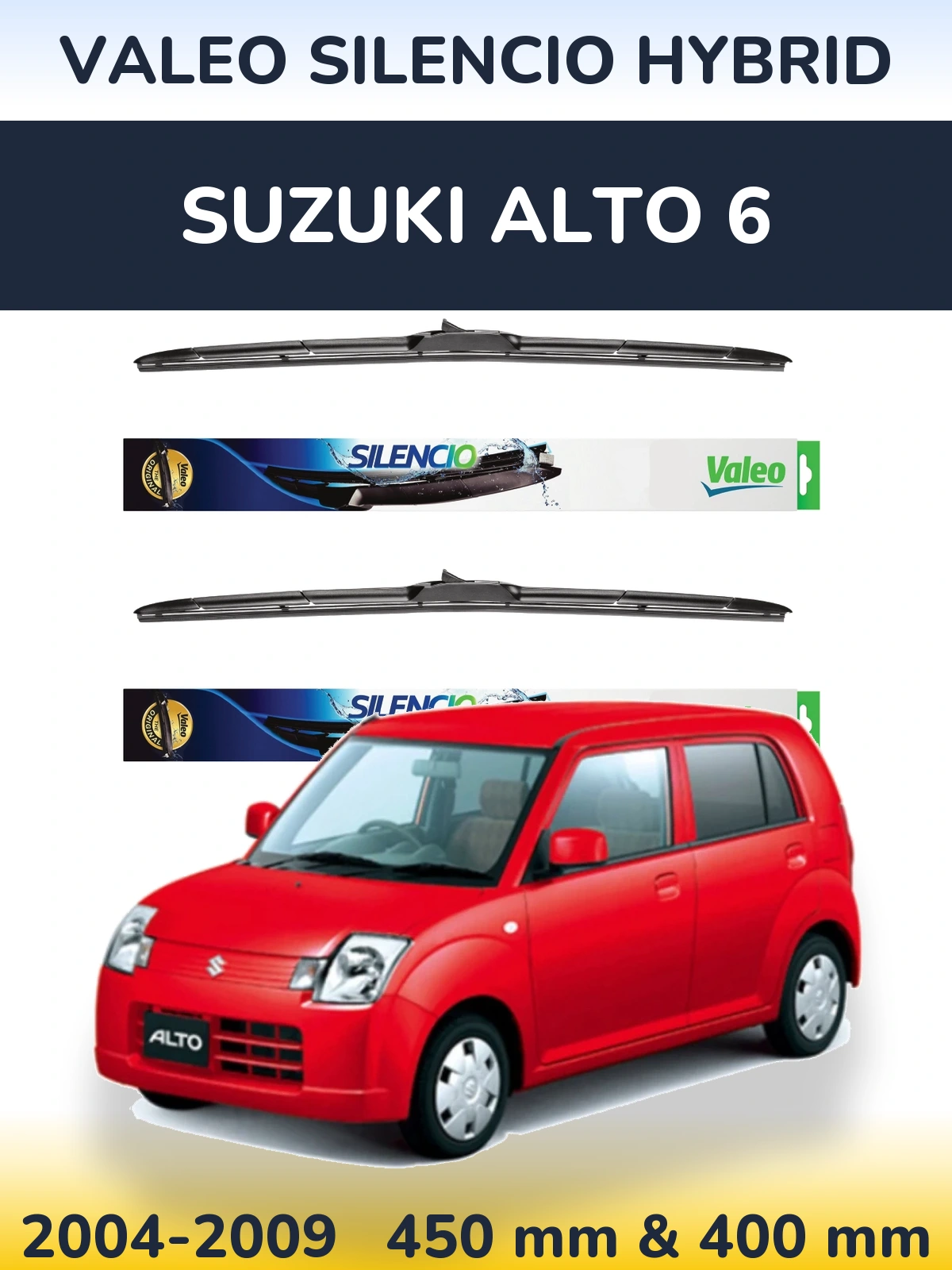 Front wiper blade set Valeo Silencio Hybrid 450 & 400 mm for Suzuki Alto 6 2004-2009