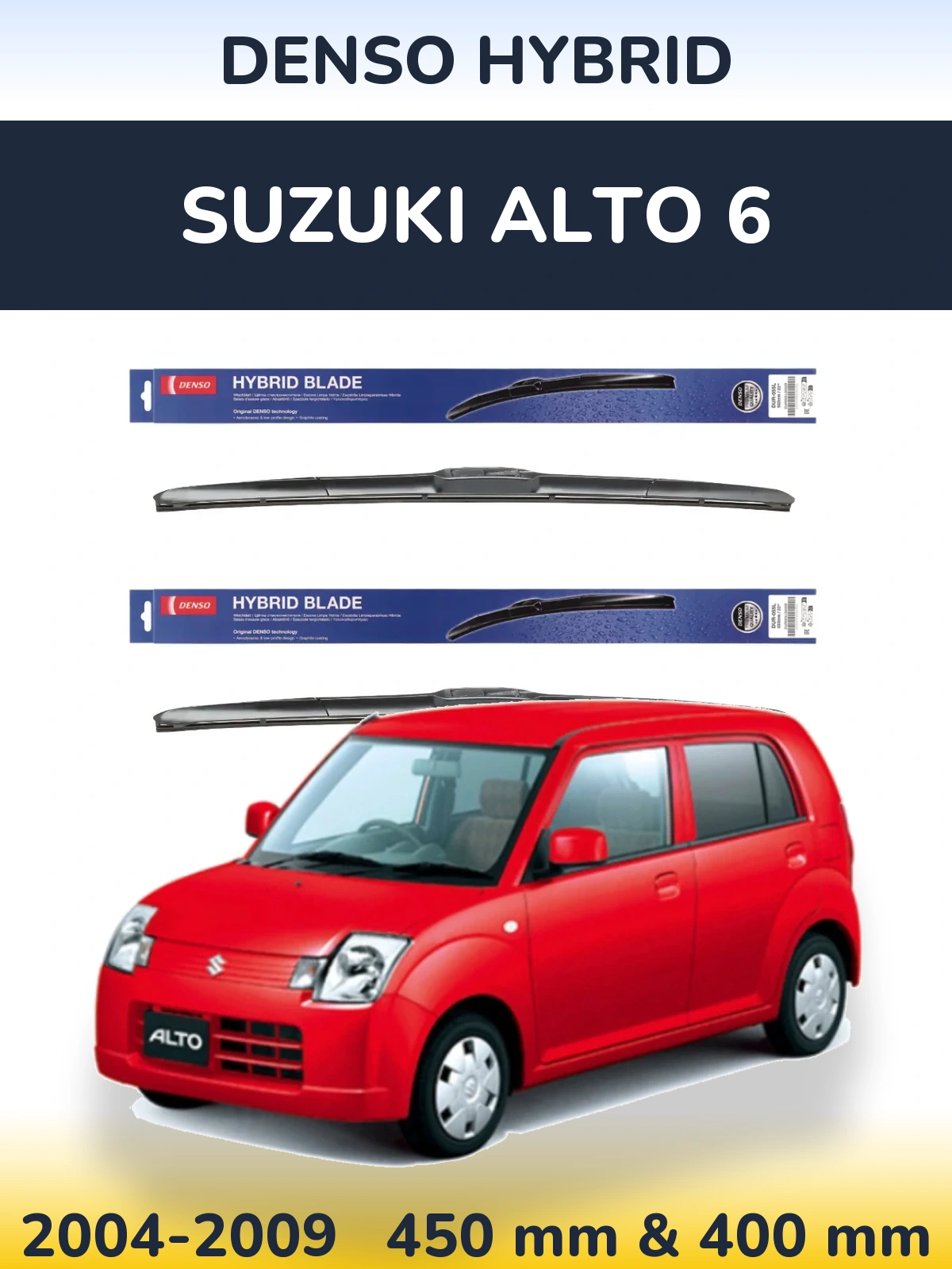 Front wiper blade set Denso Hybrid 450 & 400 mm for Suzuki Alto 6 2004-2009