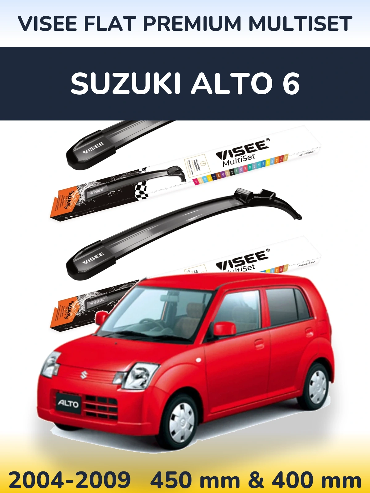 Komplet przednich wycieraczek VISEE FLAT PREMIUM MultiSet 450 & 400 mm do Suzuki Alto 6 2004-2009