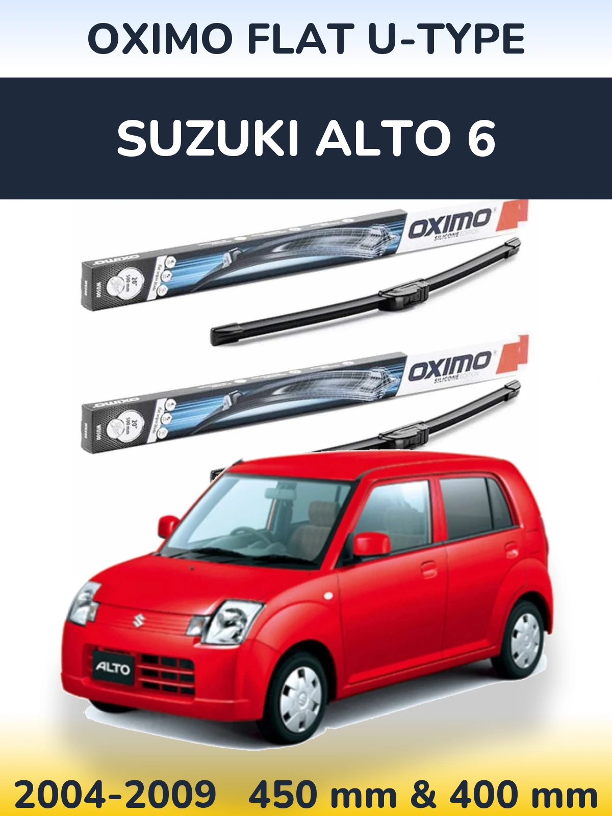 Комплект передних дворников Oximo Flat U-type 450 & 400 мм для Suzuki Alto 6 2004-2009