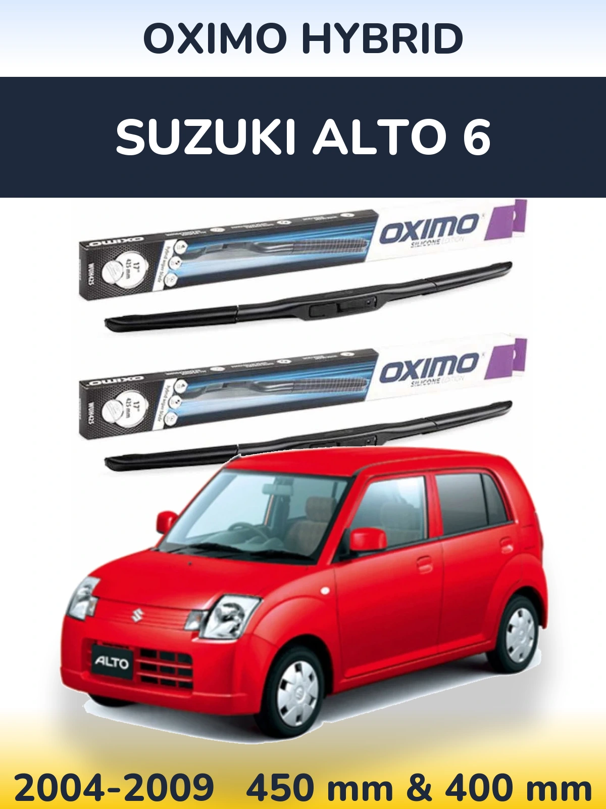 Front wiper blade set Oximo Hybrid 450 & 400 mm for Suzuki Alto 6 2004-2009