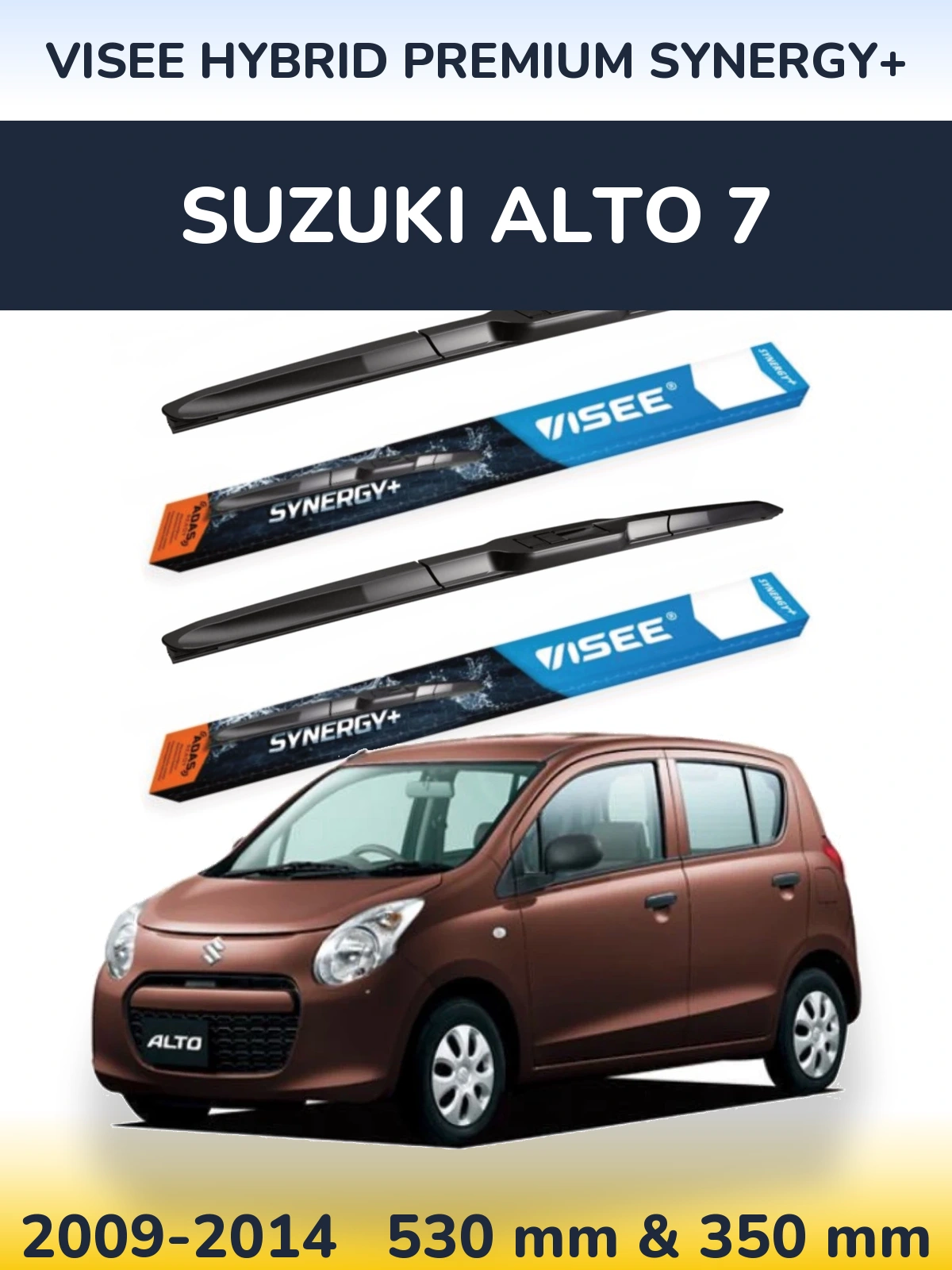 Komplet przednich wycieraczek VISEE HYBRID PREMIUM SYNERGY+ 530 & 350 mm do Suzuki Alto 7 2009-2014