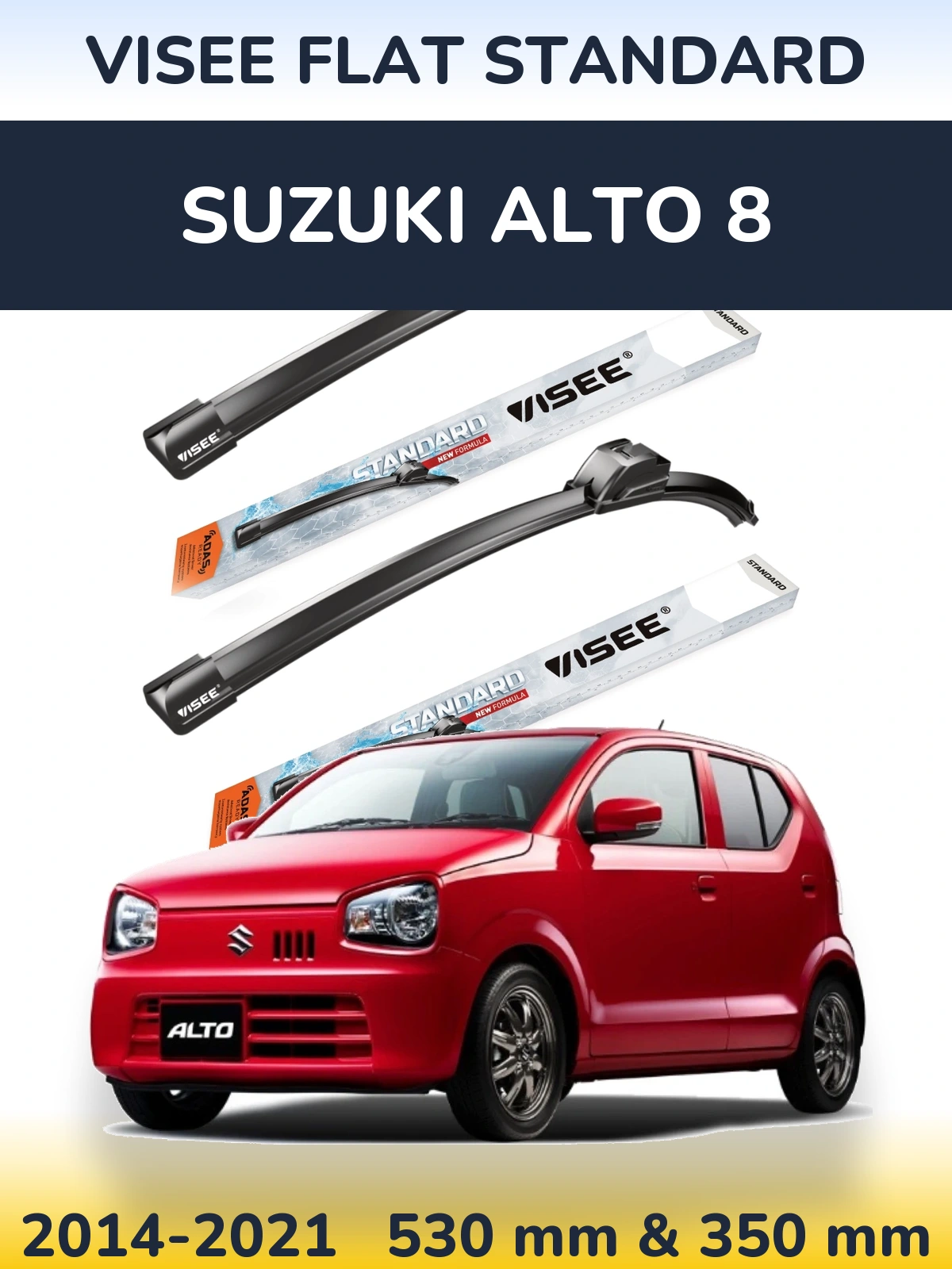 Komplet przednich wycieraczek VISEE FLAT STANDARD 530 & 350 mm do Suzuki Alto 8 2014-2021
