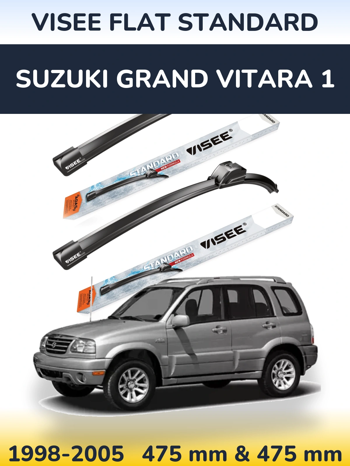 Комплект передних дворников VISEE FLAT STANDARD 475 & 475 мм для Suzuki Grand Vitara 1 1998-2005