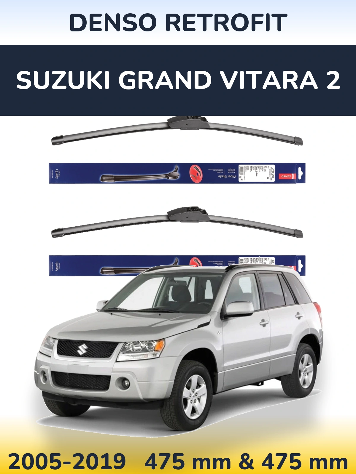Komplet przednich wycieraczek Denso Retrofit 475 & 475 mm do Suzuki Grand Vitara 2 2005-2019