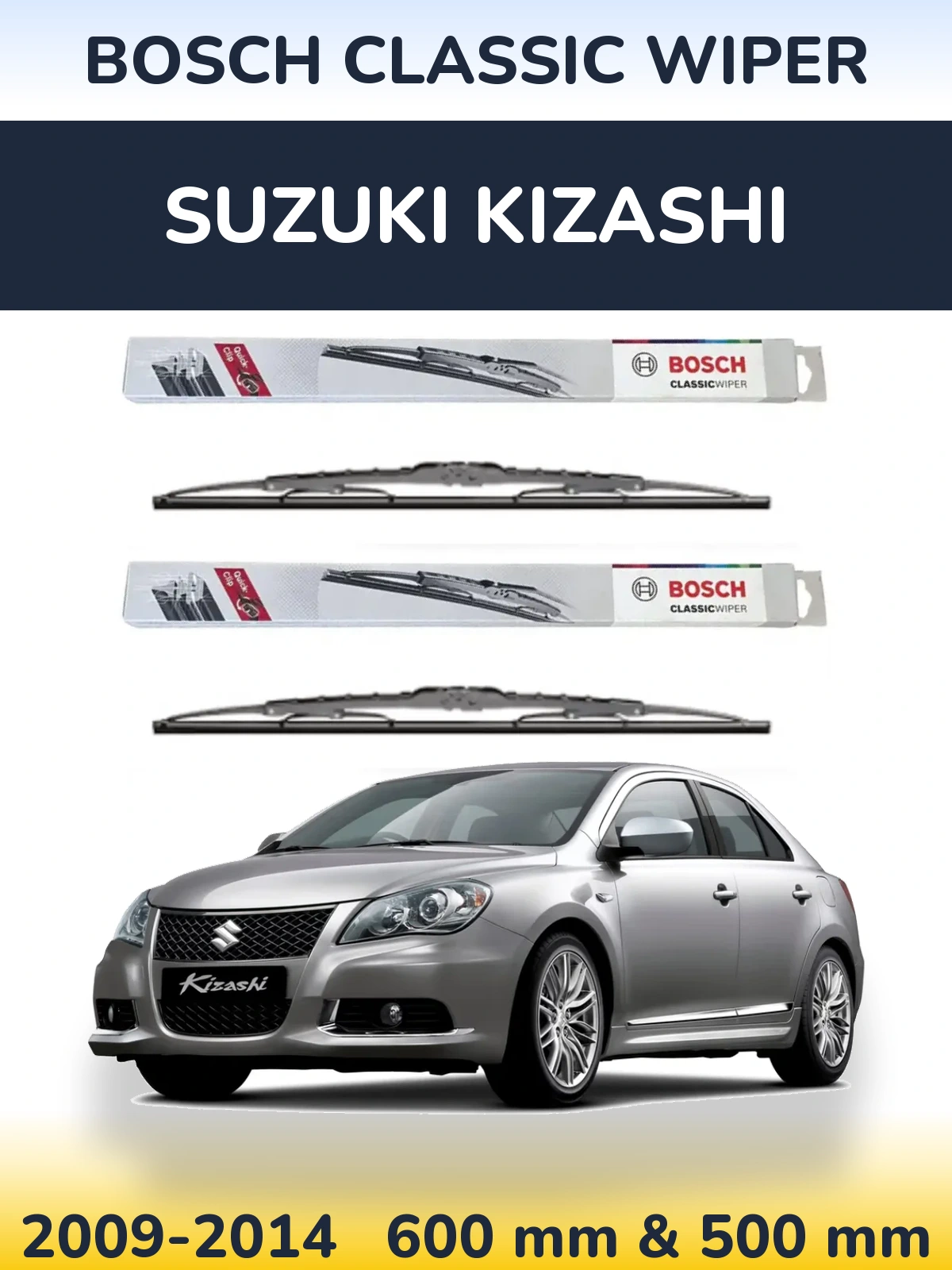 Komplet przednich wycieraczek BOSCH Classic Wiper 600 & 500 mm do Suzuki Kizashi 2009-2014
