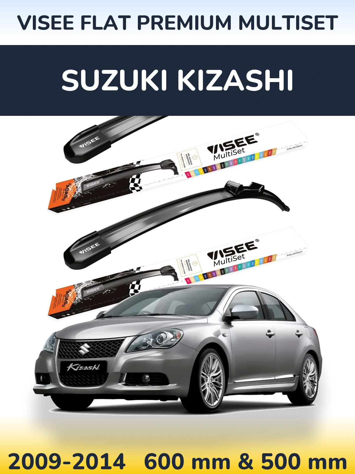 Front wiper blade set VISEE FLAT PREMIUM MultiSet 600 & 500 mm for Suzuki Kizashi 2009-2014