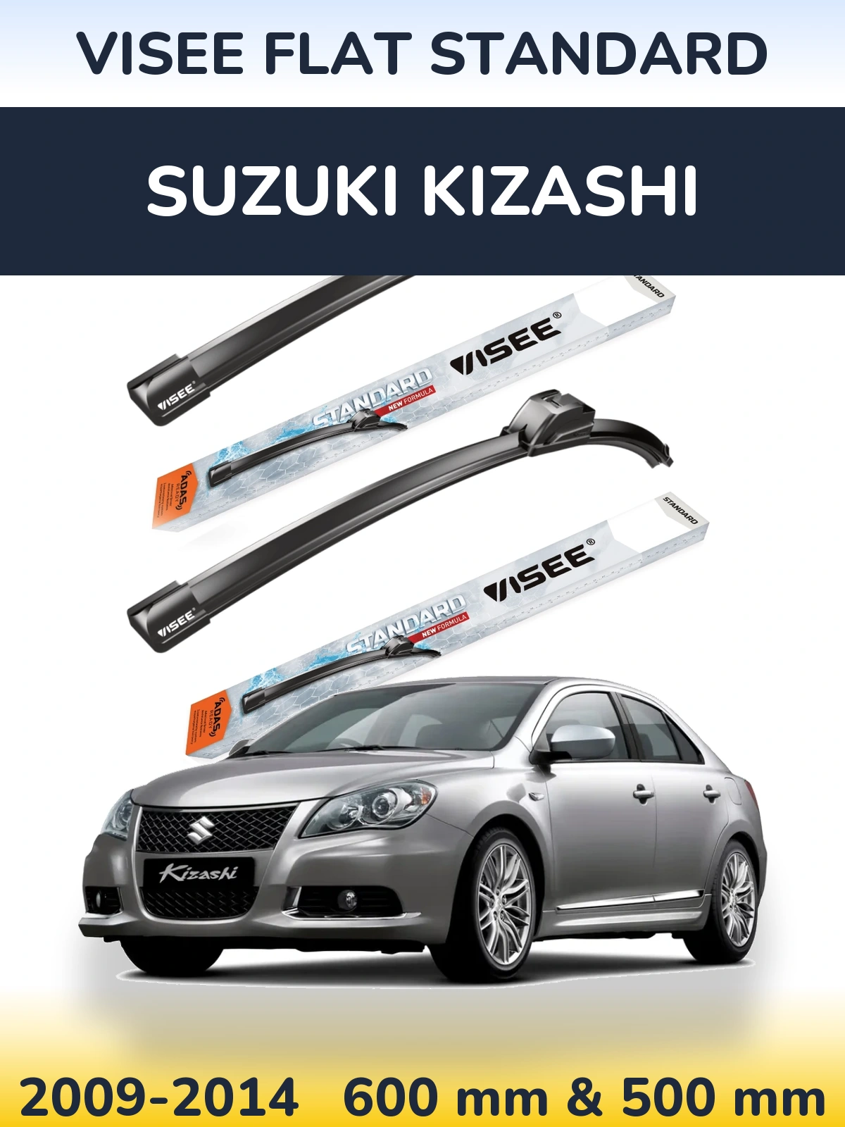 Комплект передних дворников VISEE FLAT STANDARD 600 & 500 мм для Suzuki Kizashi 2009-2014