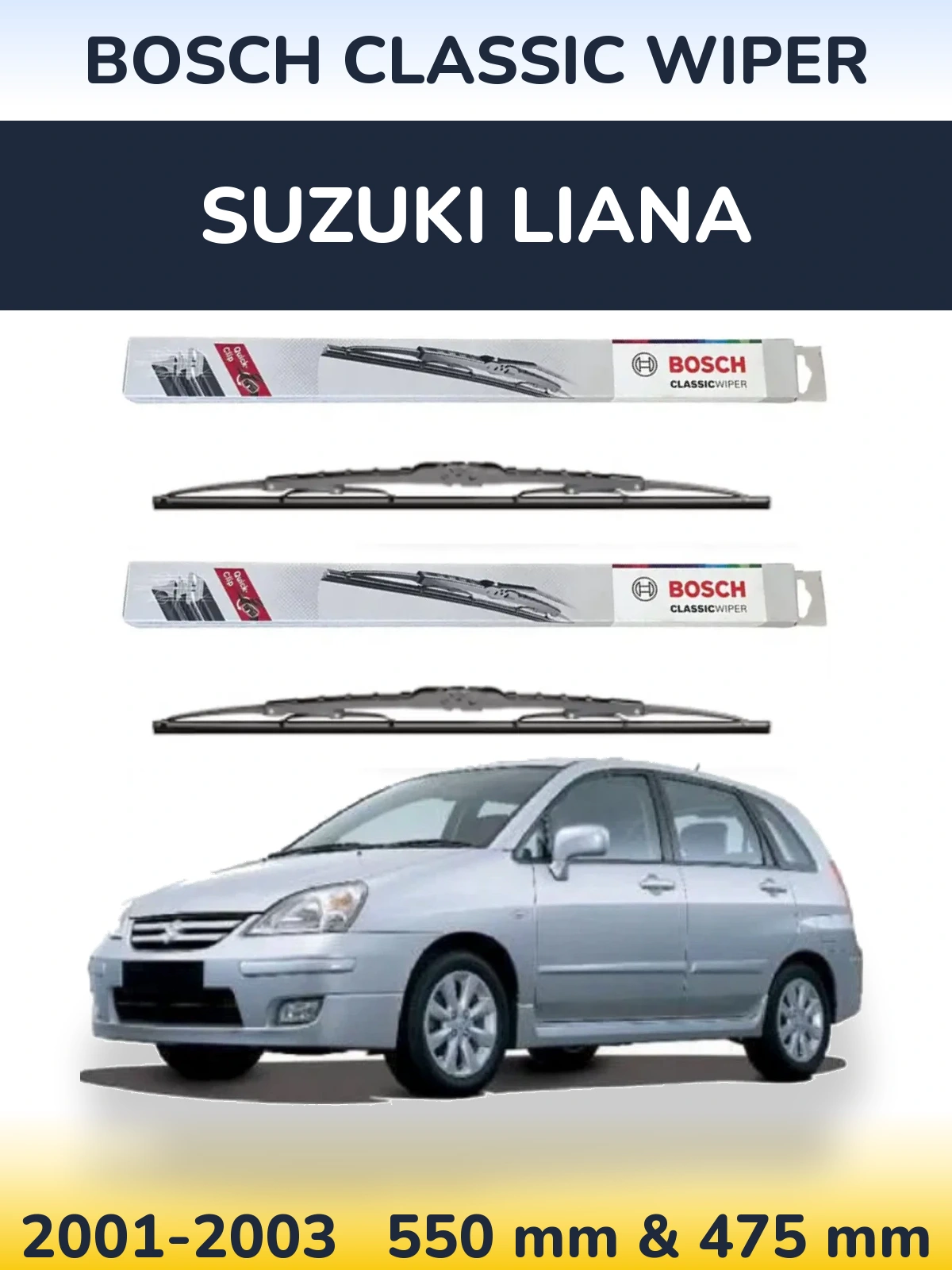 Komplet przednich wycieraczek BOSCH Classic Wiper 550 & 475 mm do Suzuki Liana 2001-2003