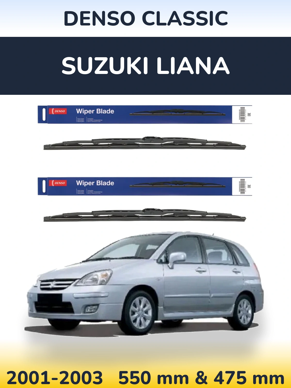 Front wiper blade set Denso Classic 550 & 475 mm for Suzuki Liana 2001-2003
