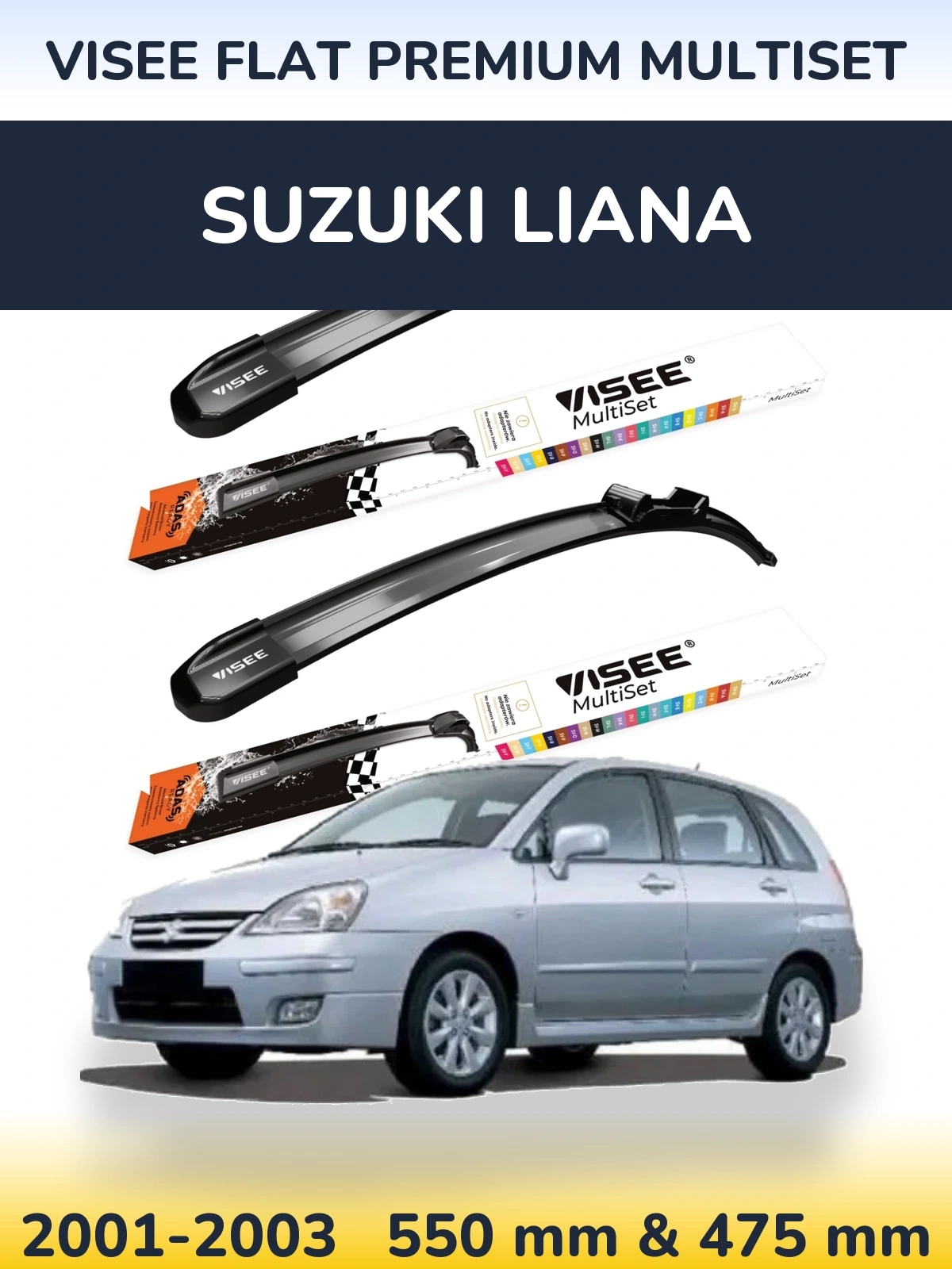 Komplet przednich wycieraczek VISEE FLAT PREMIUM MultiSet 550 & 475 mm do Suzuki Liana 2001-2003