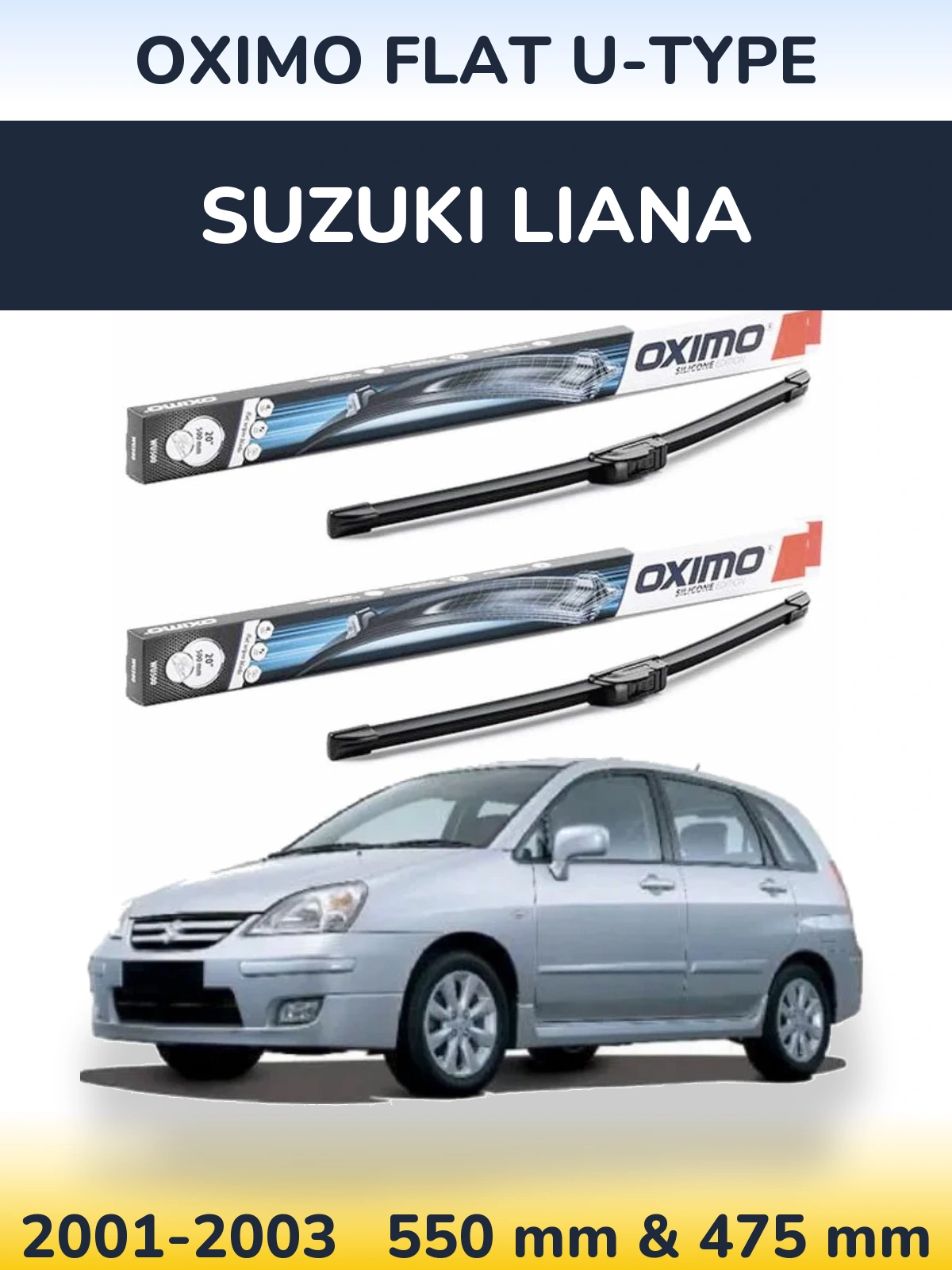 Комплект передних дворников Oximo Flat U-type 550 & 475 мм для Suzuki Liana 2001-2003