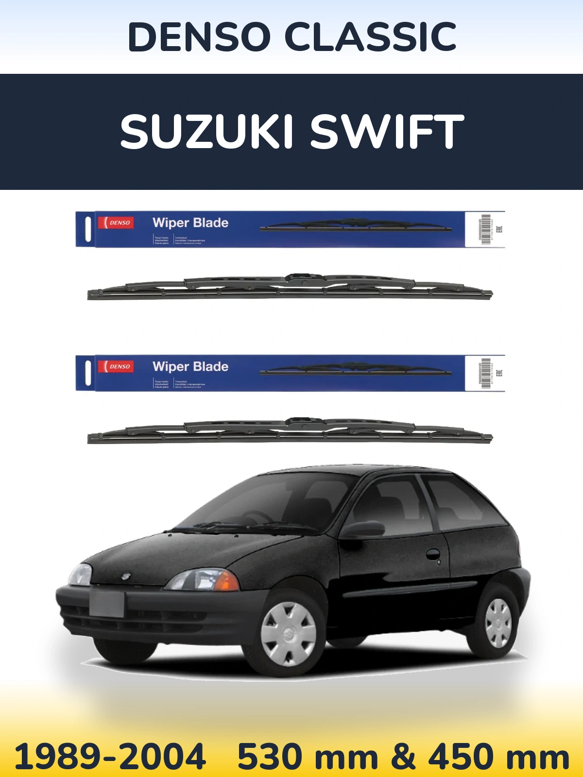 Front wiper blade set Denso Classic 530 & 450 mm for Suzuki Swift 1989-2004