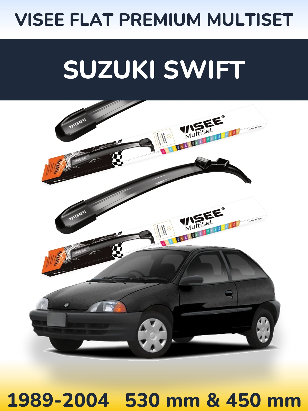 Komplet przednich wycieraczek VISEE FLAT PREMIUM MultiSet 530 & 450 mm do Suzuki Swift 1989-2004