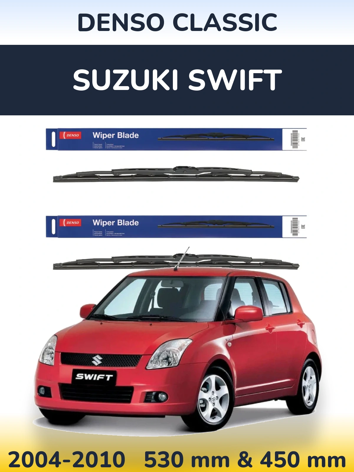Front wiper blade set Denso Classic 530 & 450 mm for Suzuki Swift 2004-2010