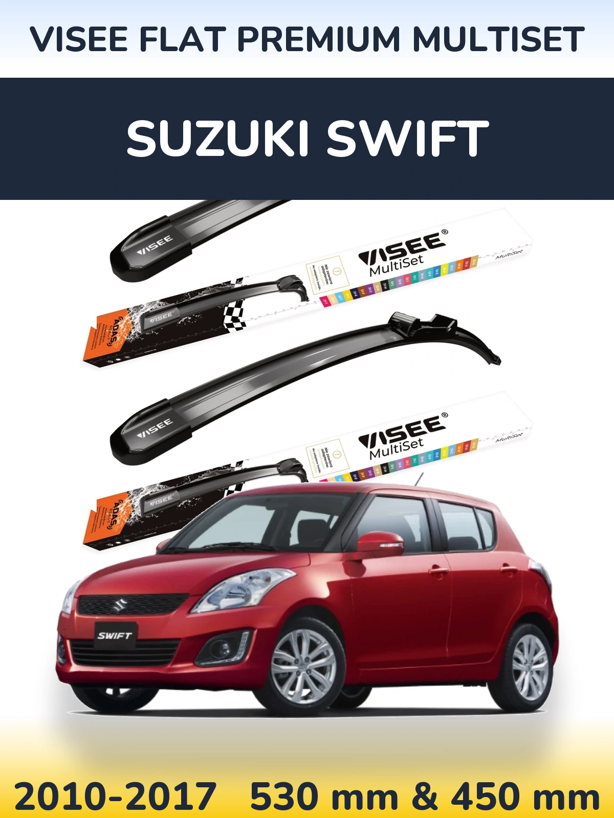 Komplet przednich wycieraczek VISEE FLAT PREMIUM MultiSet 530 & 450 mm do Suzuki Swift 2010-2017