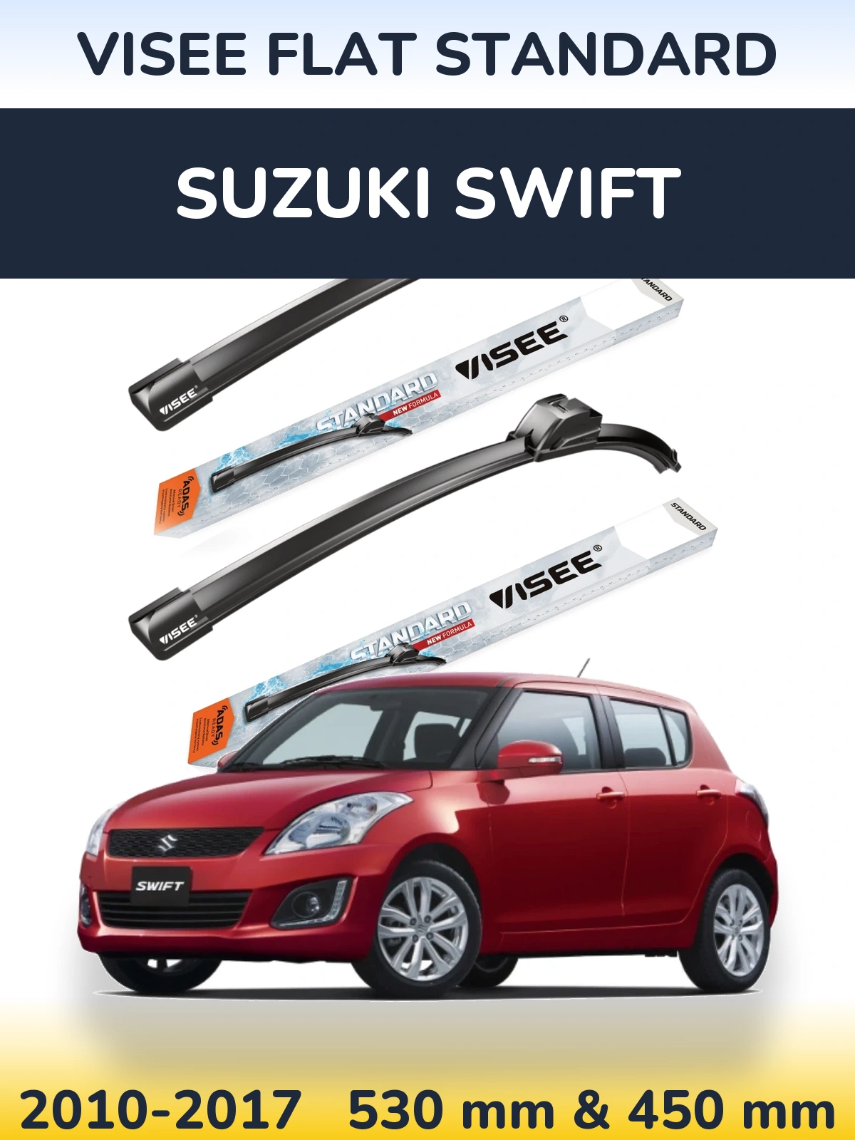 Комплект передних дворников VISEE FLAT STANDARD 530 & 450 мм для Suzuki Swift 2010-2017
