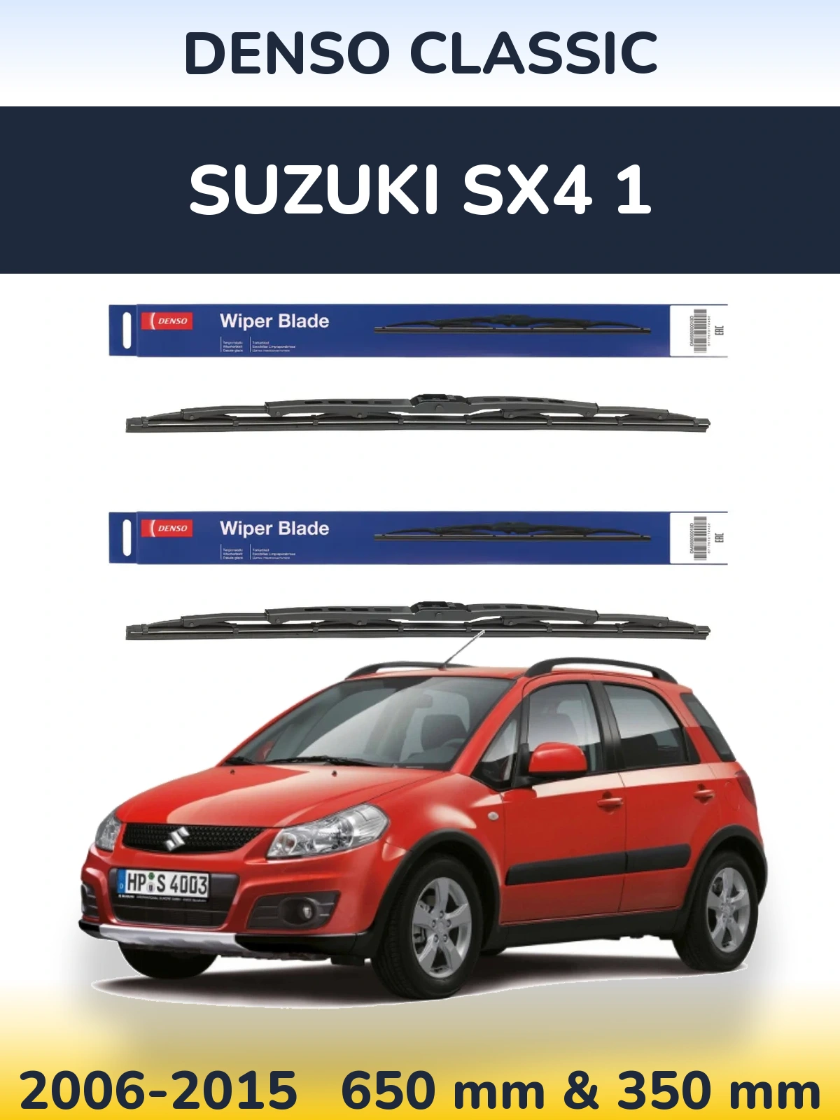 Front wiper blade set Denso Classic 650 & 350 mm for Suzuki SX4 1 2006-2015