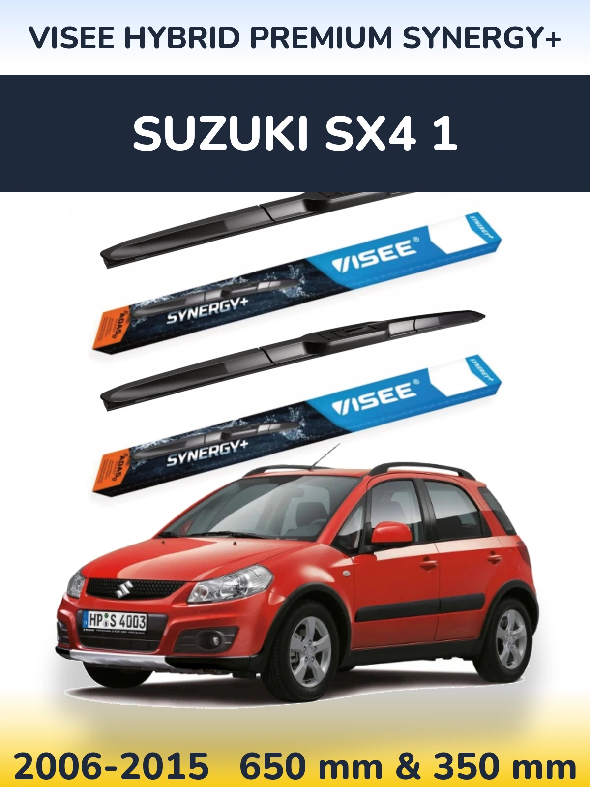 Front wiper blade set VISEE HYBRID PREMIUM SYNERGY+ 650 & 350 mm for Suzuki SX4 1 2006-2015