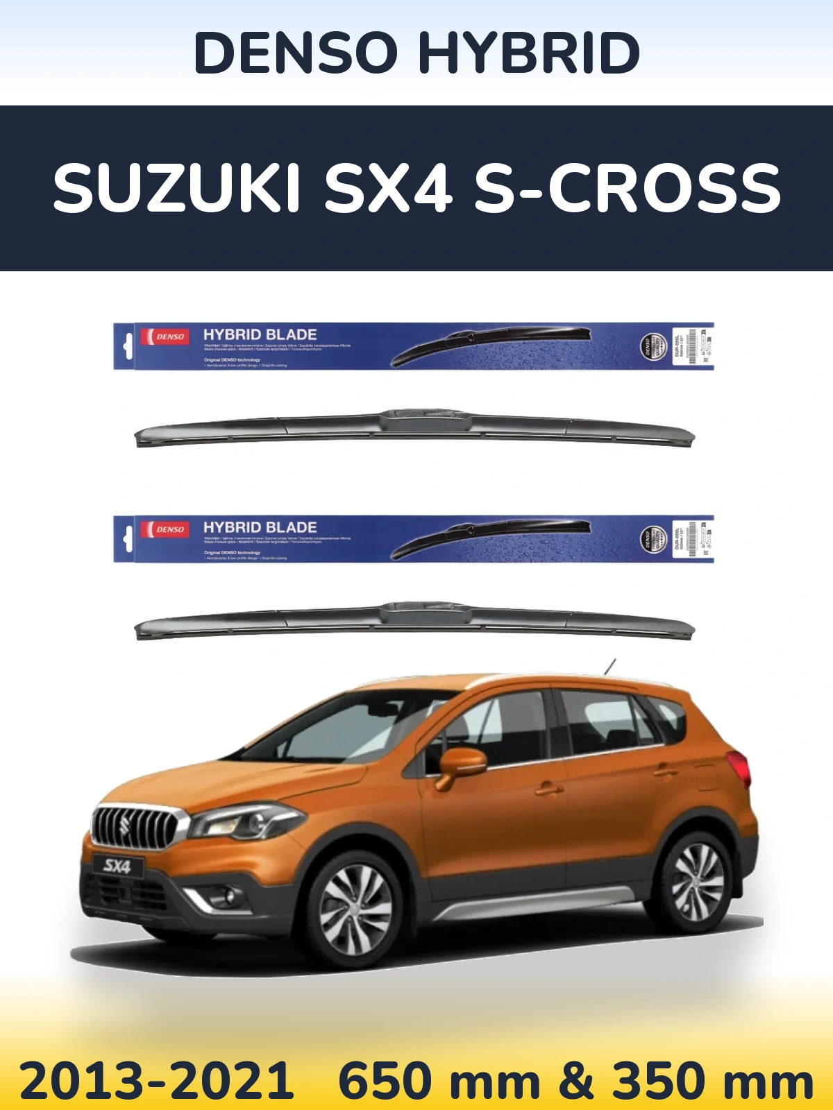 Front wiper blade set Denso Hybrid 650 & 350 mm for Suzuki SX4 S-Cross 2013-2021