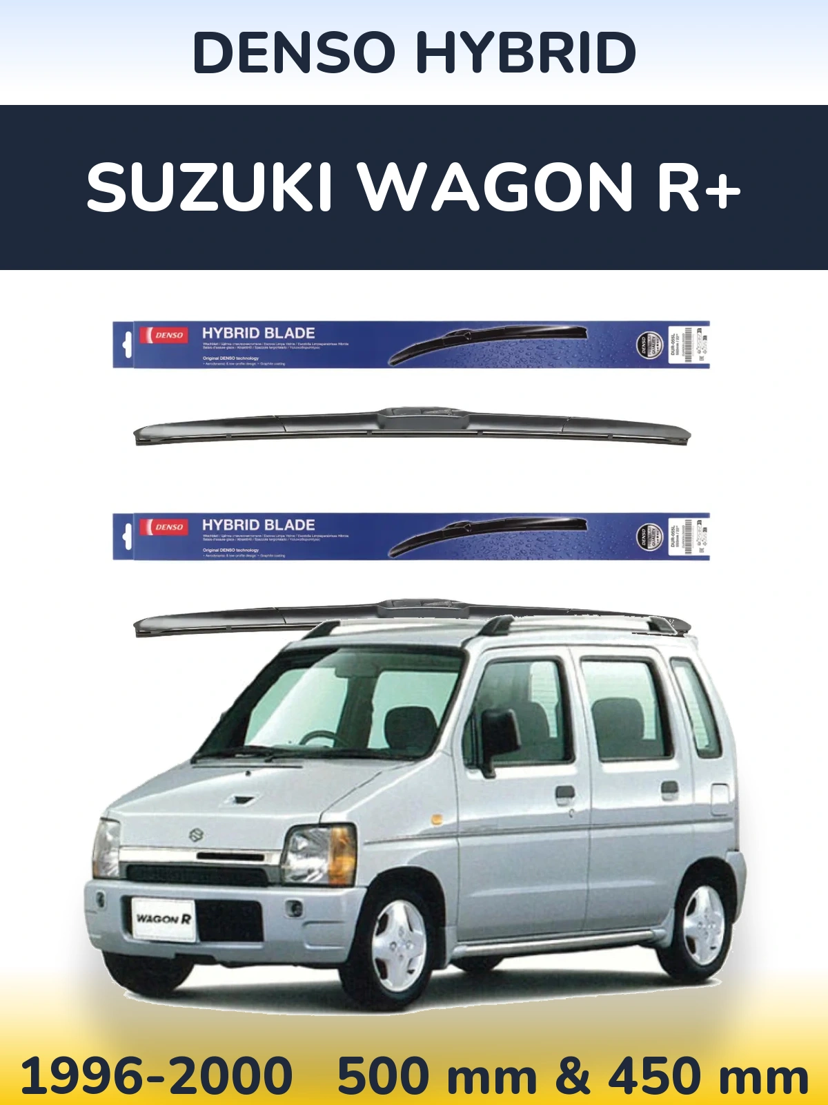 Komplet przednich wycieraczek Denso Hybrid 500 & 450 mm do Suzuki Wagon R+ 1996-2000