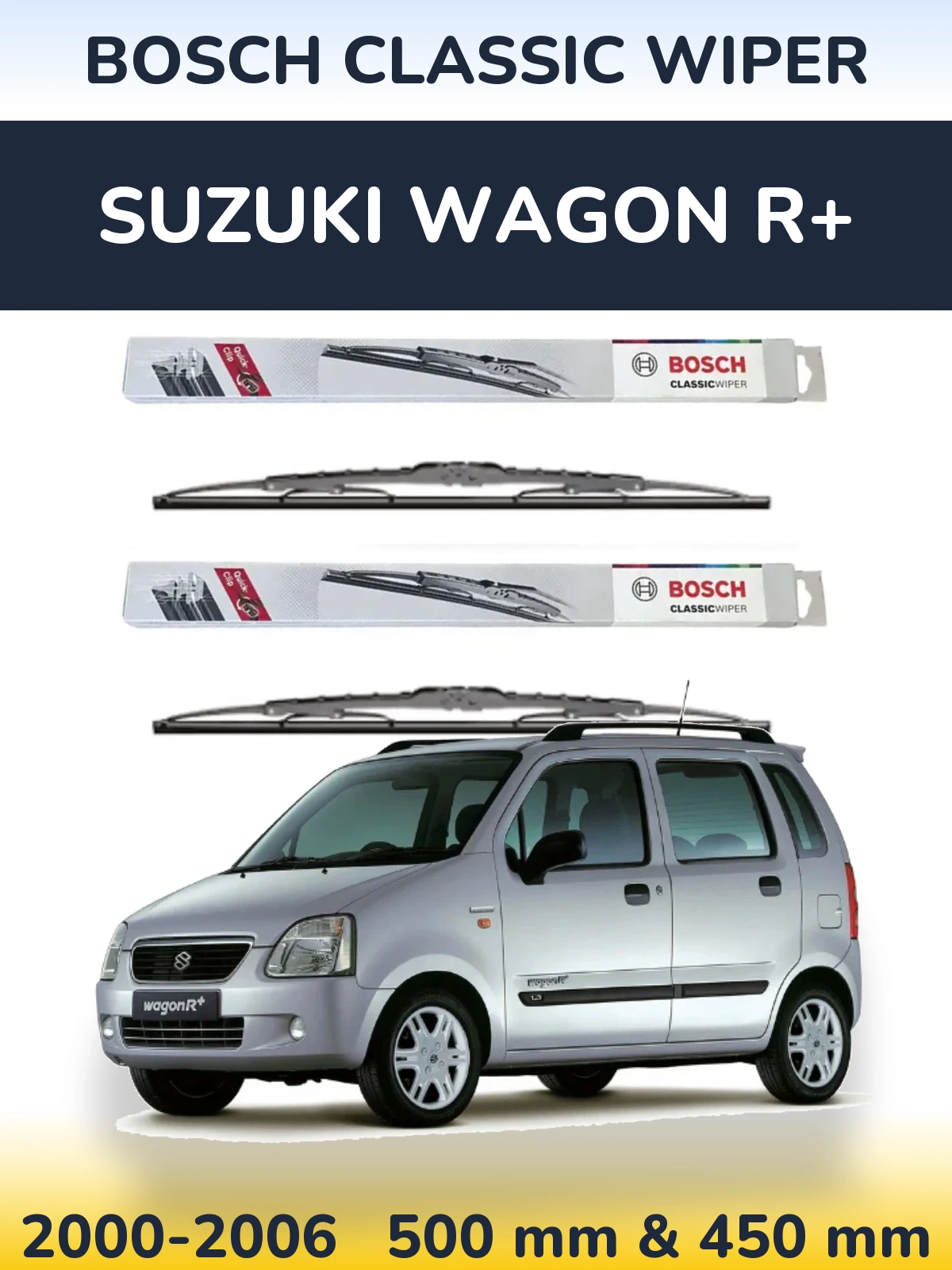 Komplet przednich wycieraczek BOSCH Classic Wiper 500 & 450 mm do Suzuki Wagon R+ 2000-2006