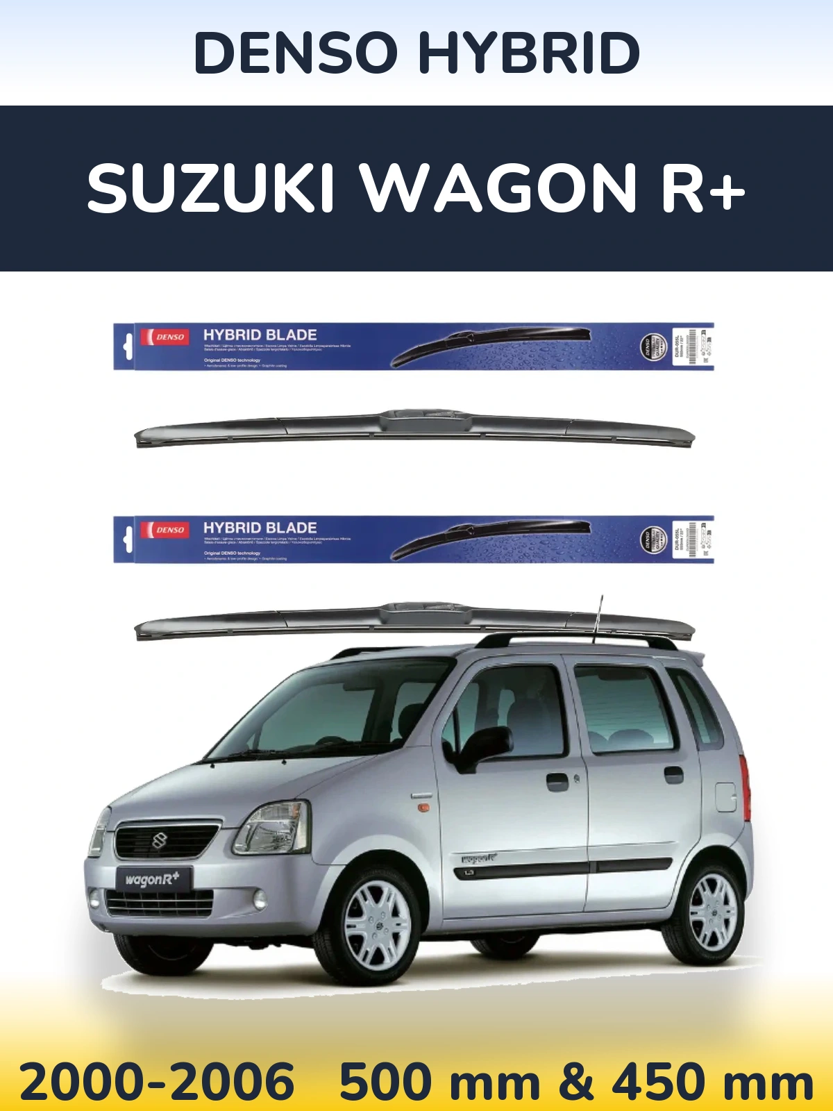 Komplet przednich wycieraczek Denso Hybrid 500 & 450 mm do Suzuki Wagon R+ 2000-2006
