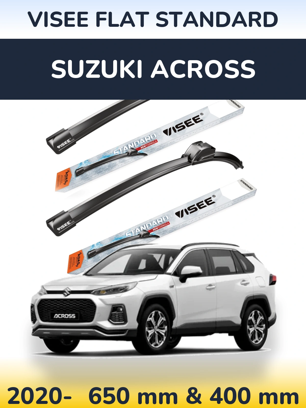 Front wiper blade set VISEE FLAT STANDARD 650 & 400 mm for Suzuki Across 2020-2026