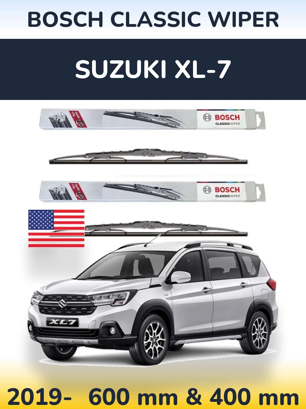 Комплект передніх щіток BOSCH Classic Wiper 600 & 400 мм для Suzuki XL-7 2019-2026